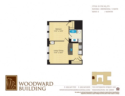 Floor Plan D Woodward at The Woodward Building Apartments, Washington, DC 20005